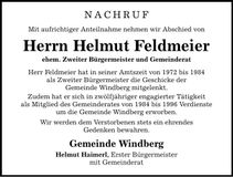 Traueranzeige Helmut Feldmeier