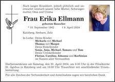 Traueranzeige Erika Ellmann
