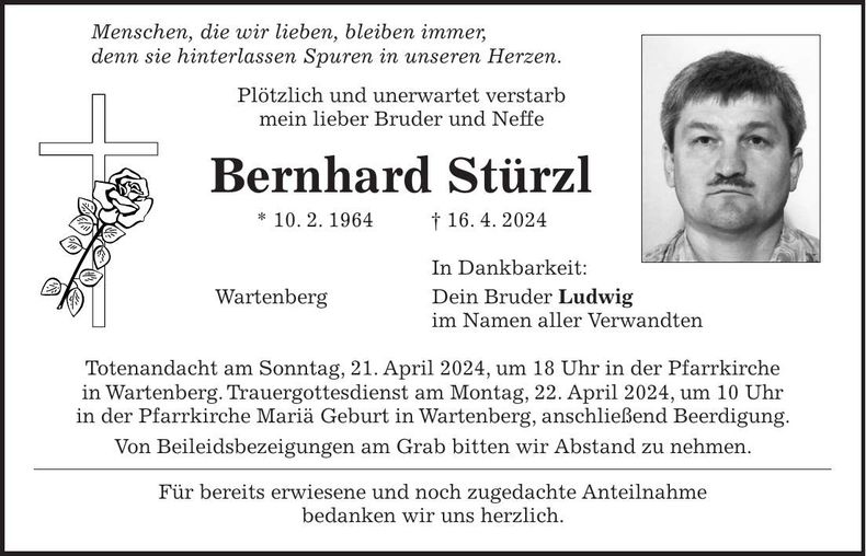 Traueranzeige Bernhard Stürzl