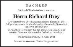 Traueranzeige Richard Brey
