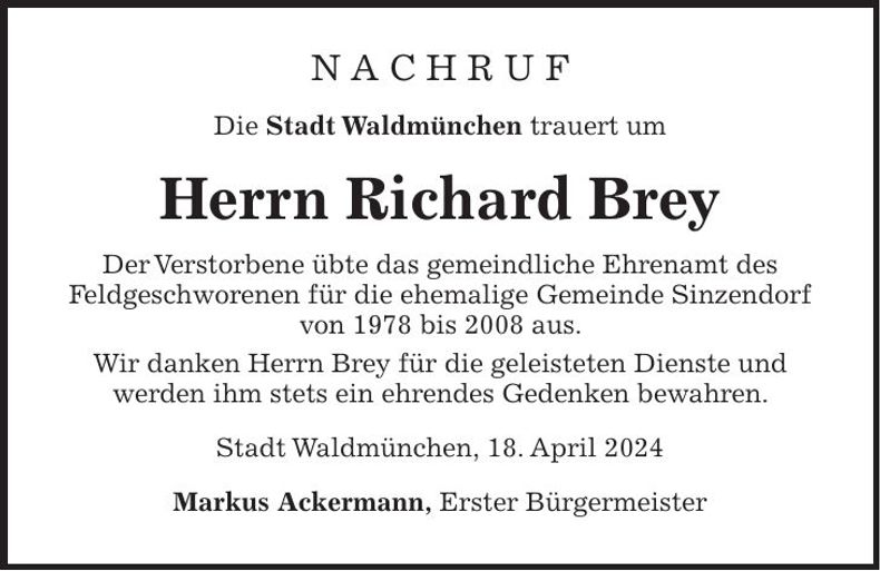 Traueranzeige Richard Brey