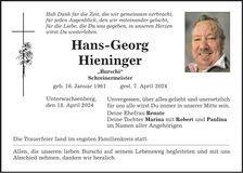 Traueranzeige Hans-Georg Hieninger