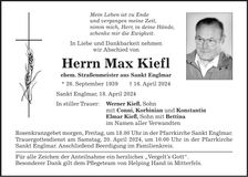 Traueranzeige Max Kiefl