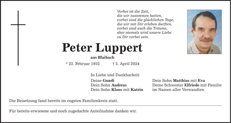 Traueranzeige Peter Luppert