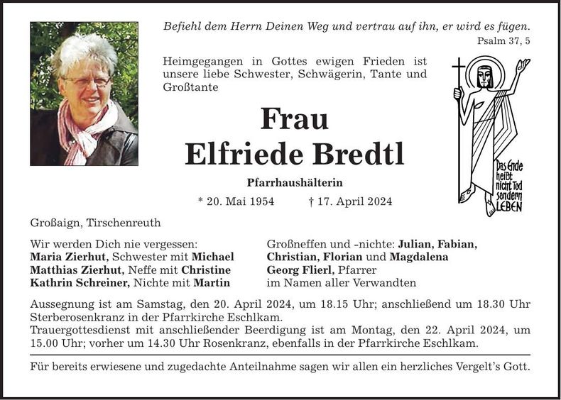 Traueranzeige Elfriede Bredtl
