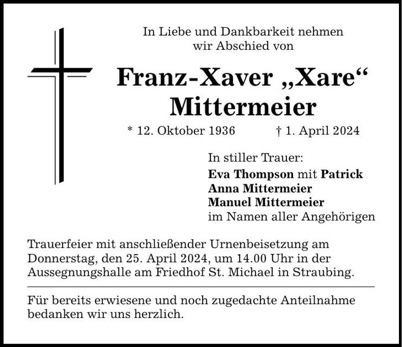 Traueranzeige Franz-Xaver Mittermeier
