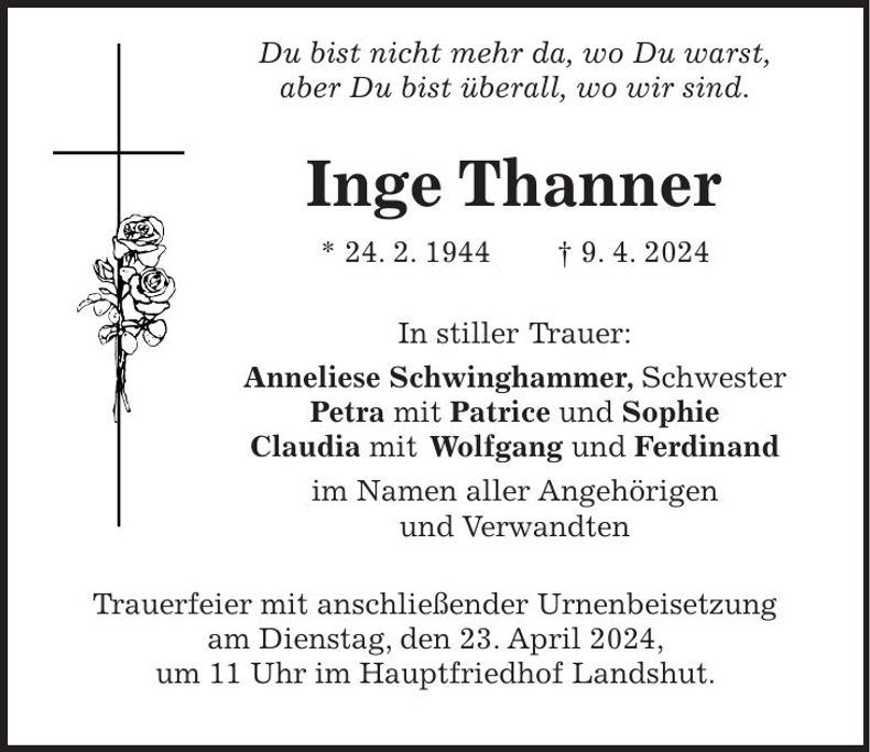 Traueranzeige Inge Thanner