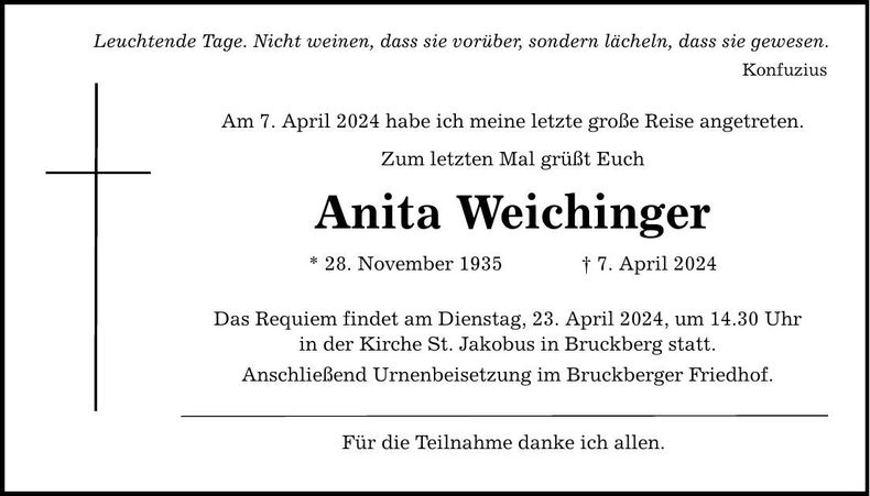 Traueranzeige Anita Weichinger