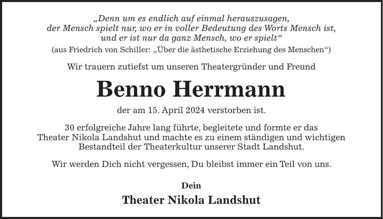 Traueranzeige Benno Herrmann