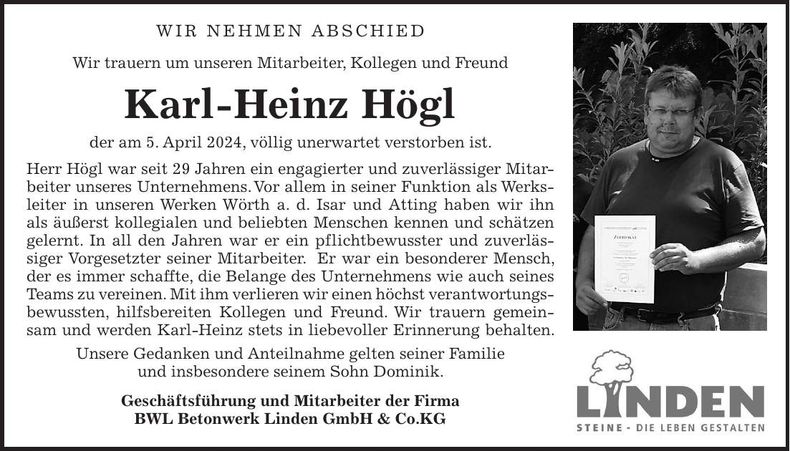 Traueranzeige Karl-Heinz Högl