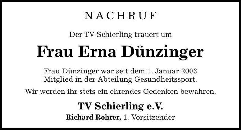 Traueranzeige Erna Dünzinger
