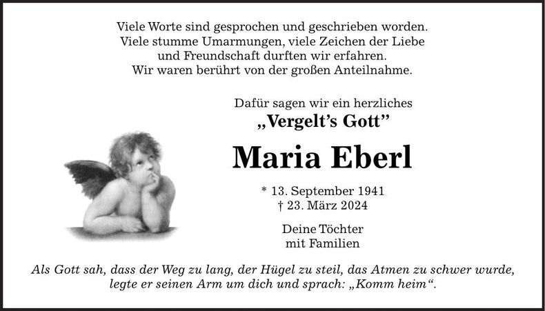 Traueranzeige Maria Eberl