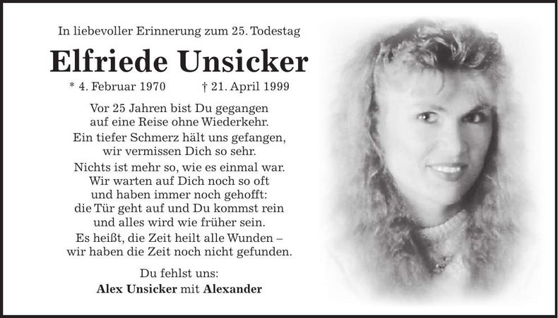 Traueranzeige Elfriede Unsicker