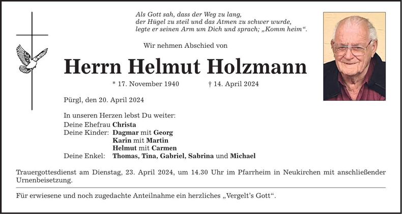 Traueranzeige Helmut Holzmann