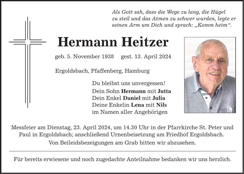 Traueranzeige Hermann Heitzer