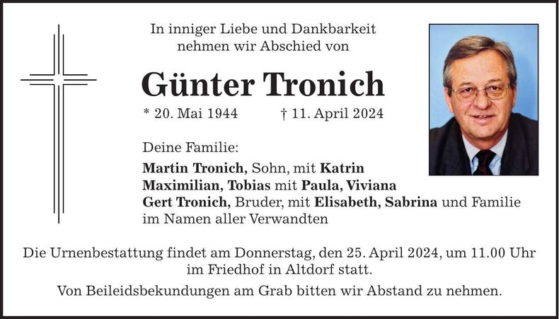 Traueranzeige Günter Tronich