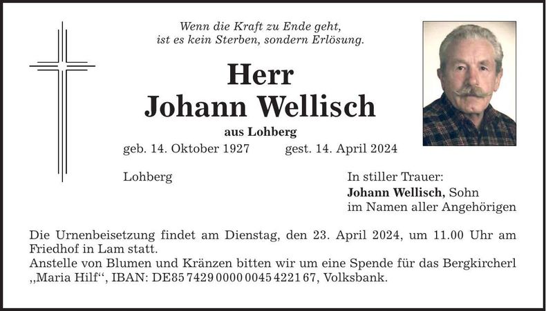 Traueranzeige Johann Wellisch
