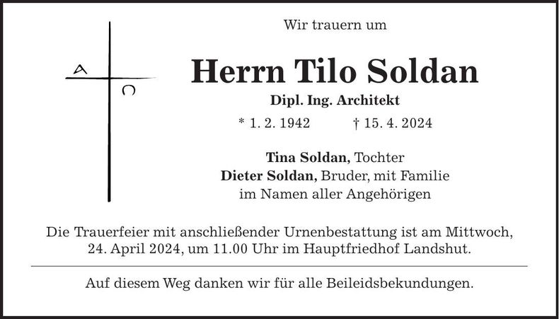 Traueranzeige Tilo Soldan