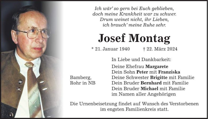Traueranzeige Josef Montag