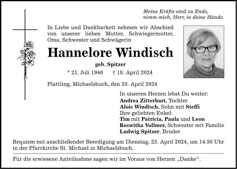 Traueranzeige Hannelore Windisch