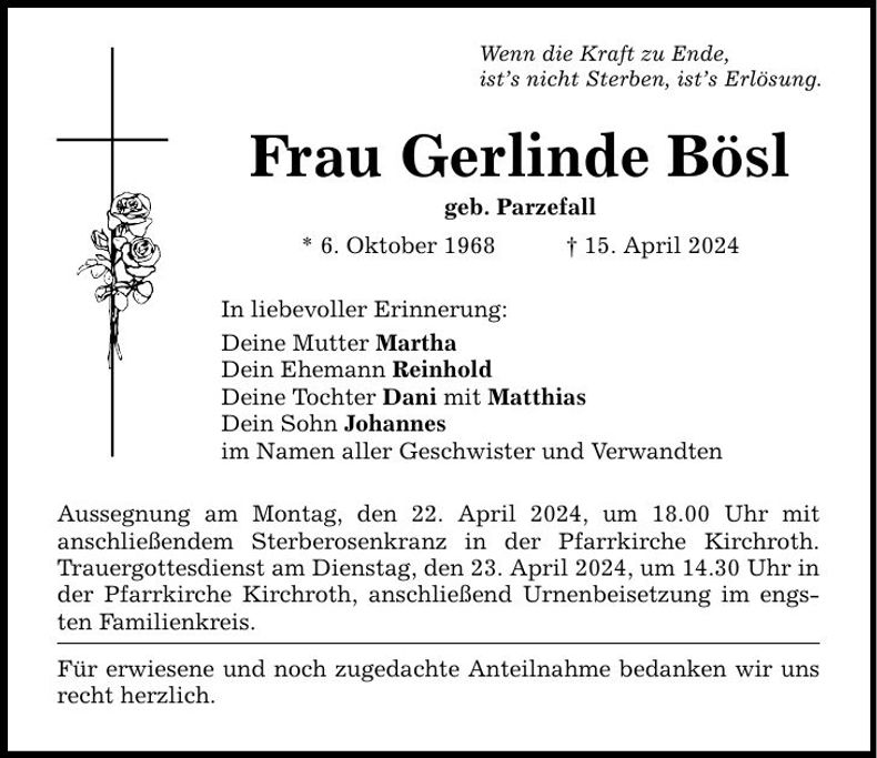 Traueranzeige Gerlinde Bösl