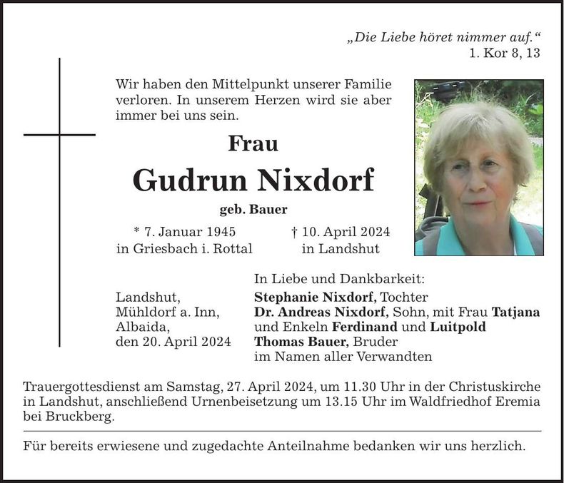 Traueranzeige Gudrun Nixdorf