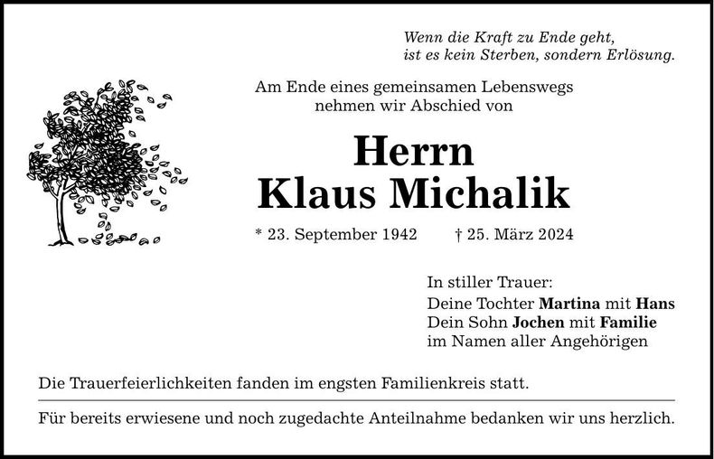 Traueranzeige Klaus Michalik