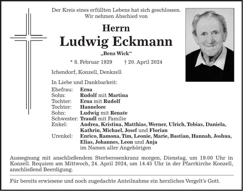 Traueranzeige Ludwig Eckmann