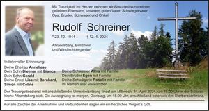 Traueranzeige Rudolf Schreiner