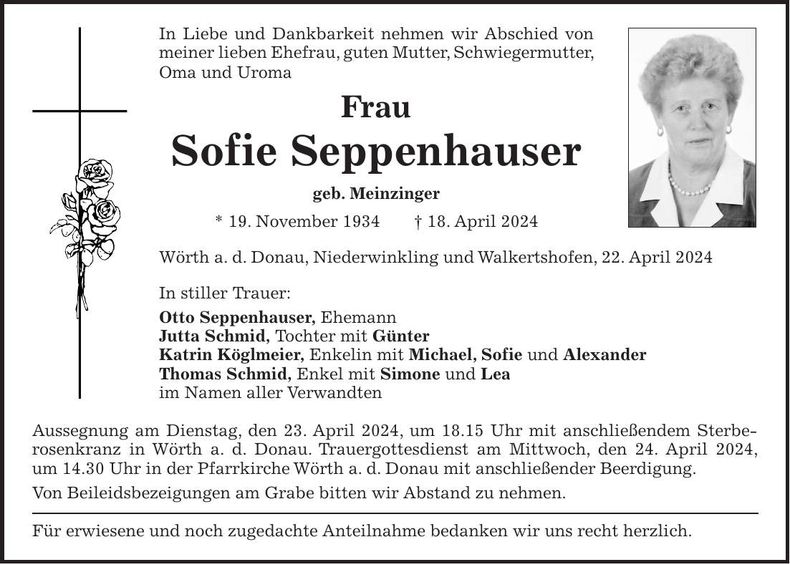 Traueranzeige Sofie Seppenhauser