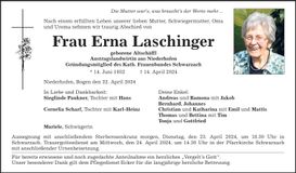 Traueranzeige Erna Laschinger