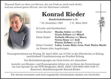 Traueranzeige Konrad Rieder