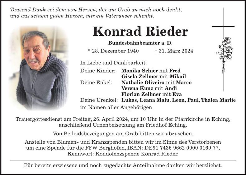 Traueranzeige Konrad Rieder