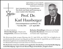 Traueranzeige Karl Hausberger