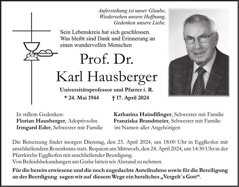 Traueranzeige Karl Hausberger