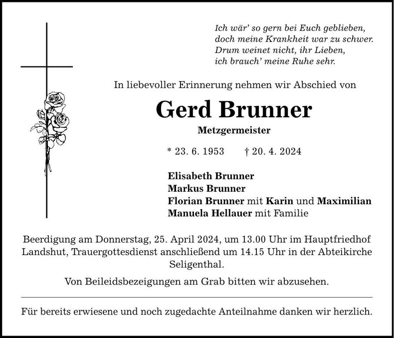 Traueranzeige Gerd Brunner