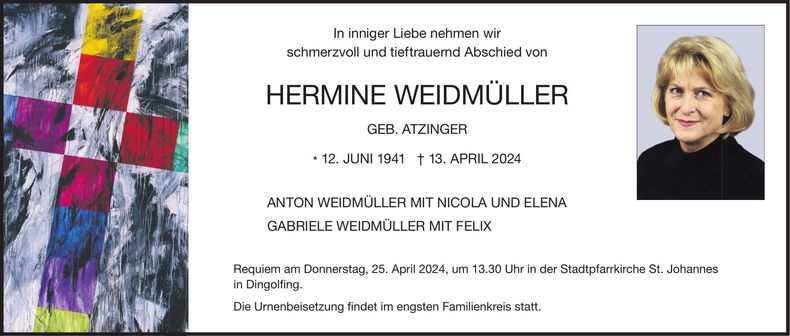 Traueranzeige Hermine Weidmüller