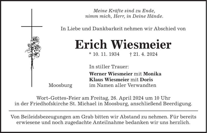Traueranzeige Erich Wiesmeier