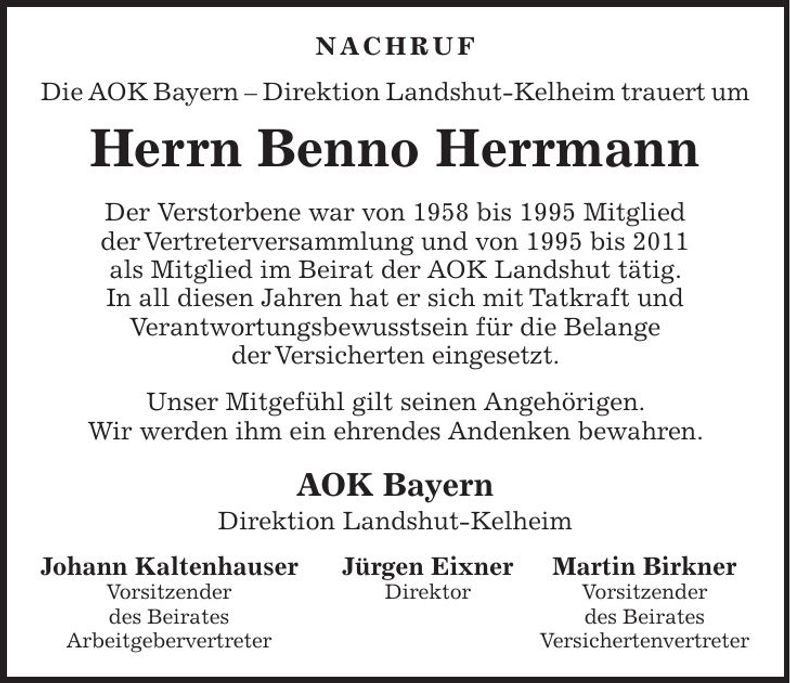 Traueranzeige Benno Herrmann