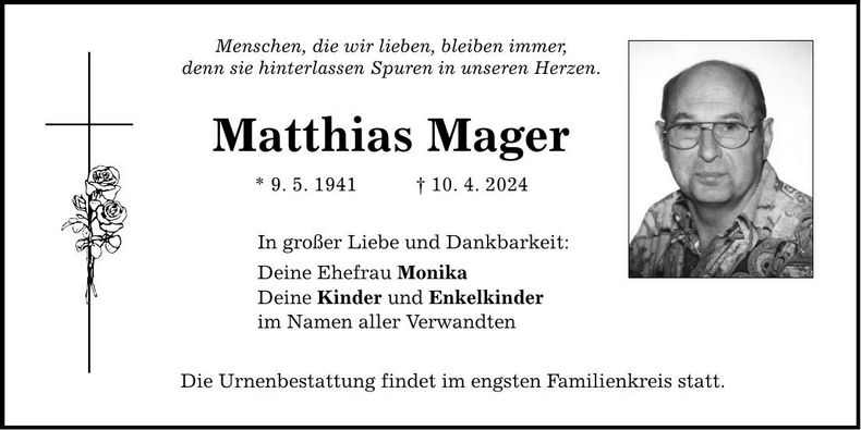 Traueranzeige Matthias Mager