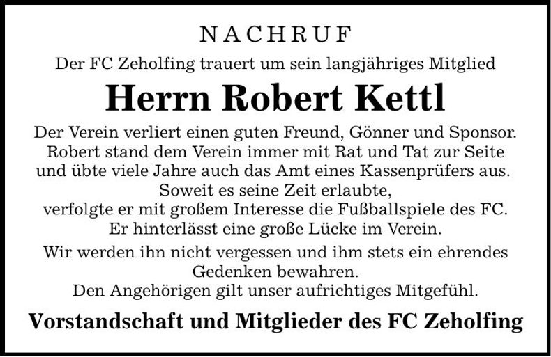 Traueranzeige Robert Kettl