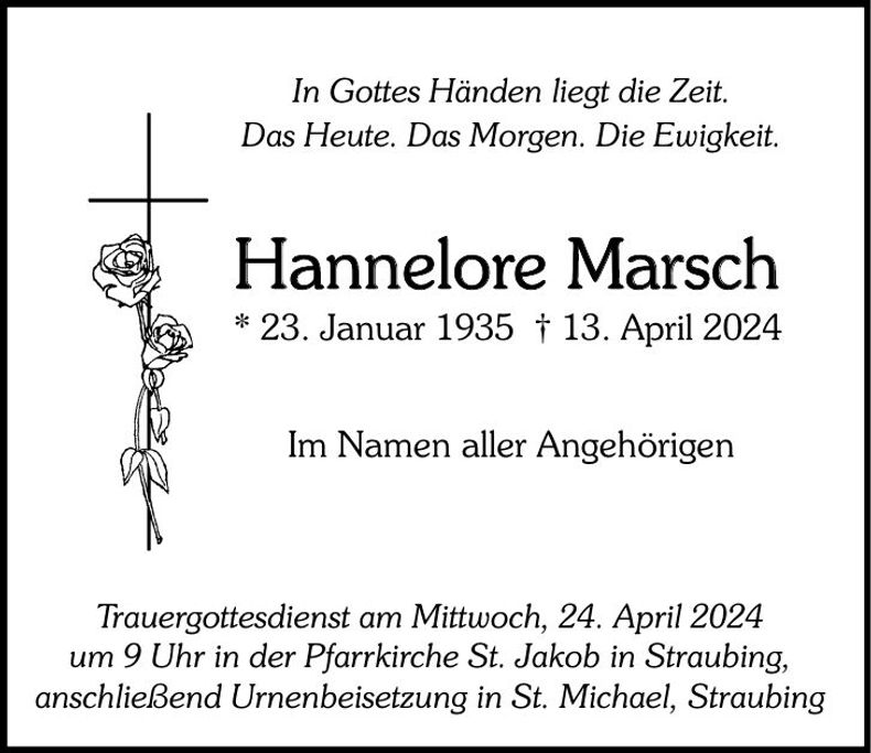 Traueranzeige Hannerlore Marsch