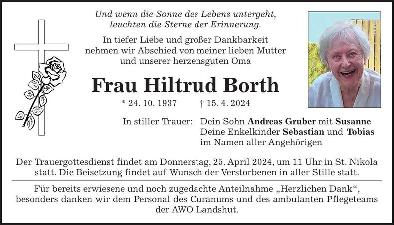 Traueranzeige Hiltrud Borth