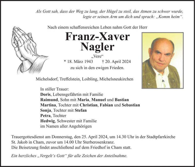Traueranzeige Franz-Xaver Nagler