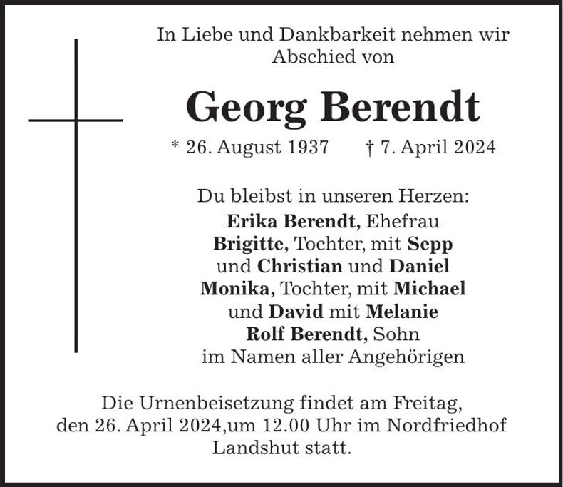 Traueranzeige Georg Berendt