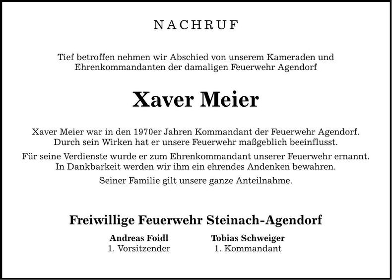 Traueranzeige Xaver Meier