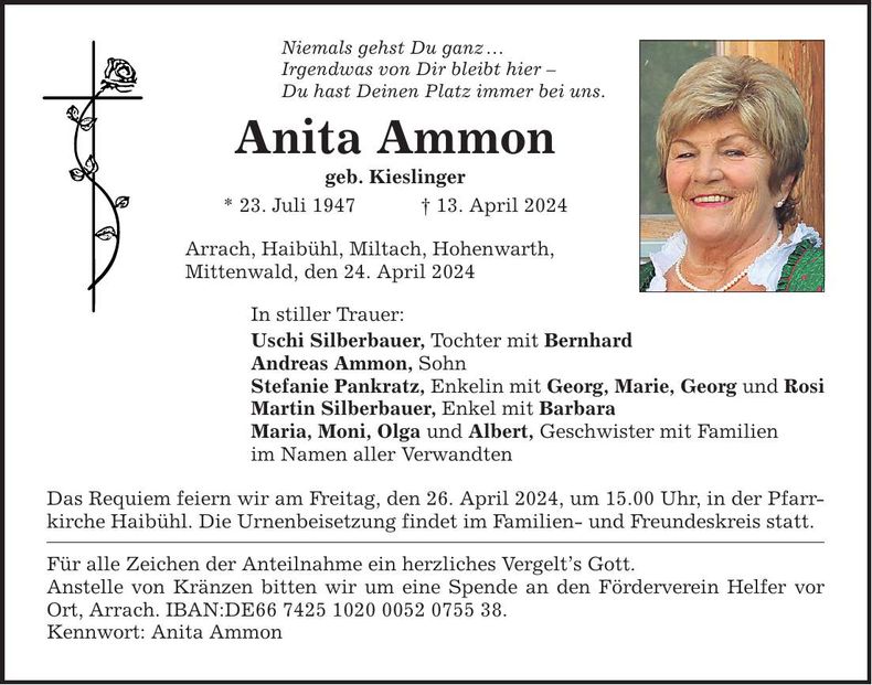 Traueranzeige Anita Ammon