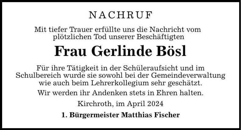 Traueranzeige Gerlinde Bösl