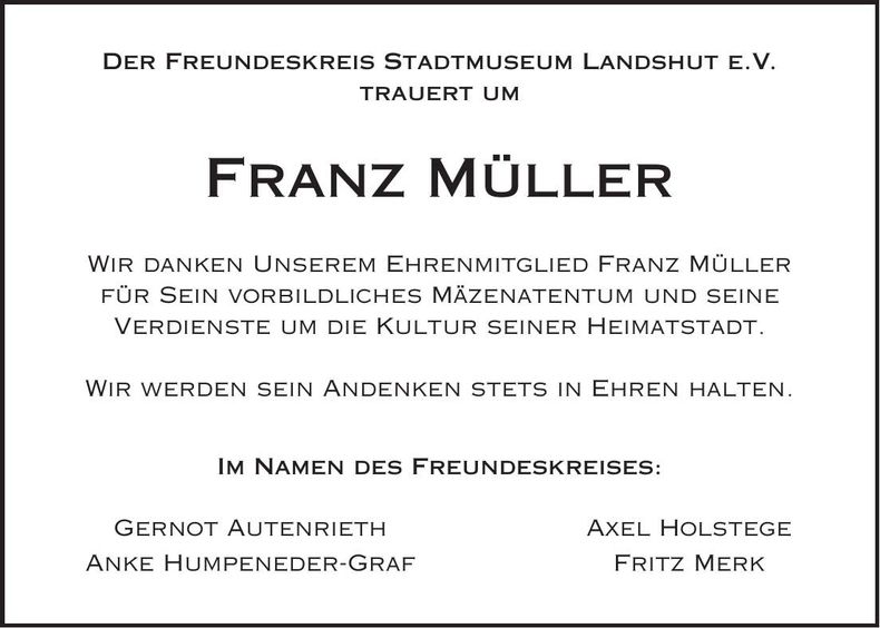 Traueranzeige Franz Müller