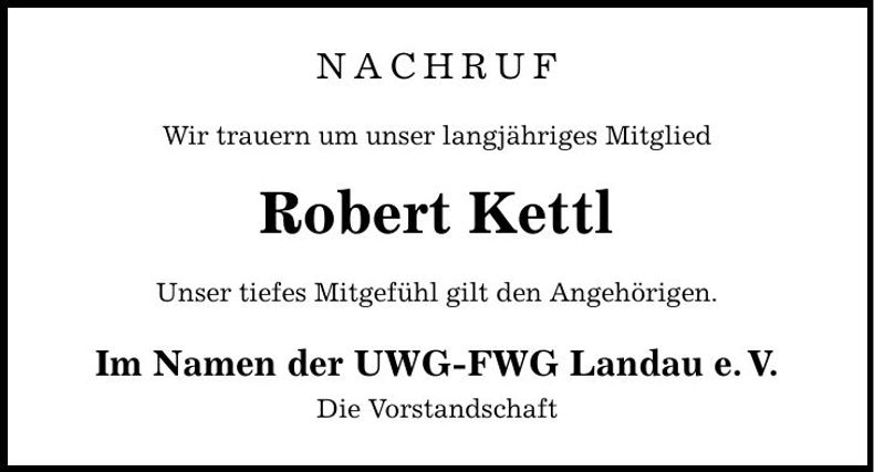 Traueranzeige Robert Kettl